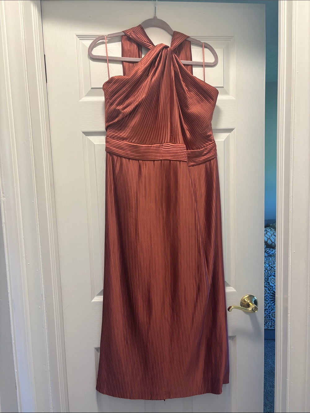 Showpo Rust Pleated Halter Midi Dress